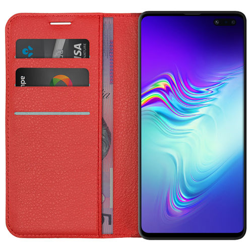 Leather Wallet Case & Card Holder Pouch for Samsung Galaxy S10 5G - Red